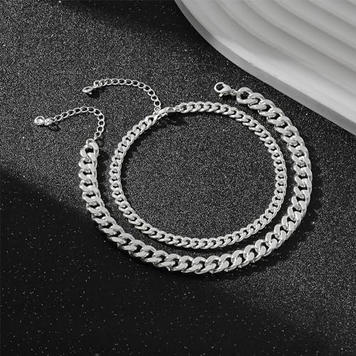 Image of Freekiss Sterling Silver Ankle Bracelets for Women: Dainty Layered Waterproof Anklet for Women Adjustable Womens Anklet Set Stackable Figaro Beaded Cuban Link Anklets Beach Jewelry for Women