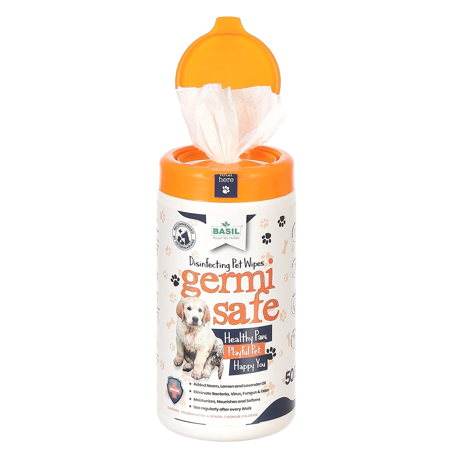 Basil Pet Wipes Germisafe Disinfecting Sanitizing Anti-Bacterial Wet Wipes Cleansing Deodorizing & Grooming Wipes for Dogs Puppies (50 Pieces) (B0B3DRFKT9) Amazon Price History, Amazon Price Tracker