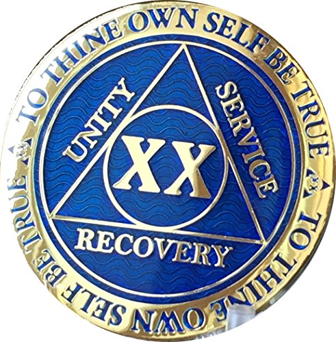 Recoverychip 20 Year Aa Medallion Reflex Blue Gold Plated Alcoholics Anonymous Sobriety Chip #TOP4