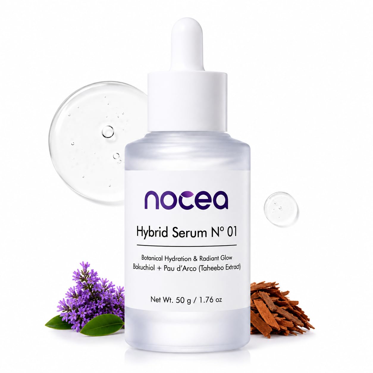 NOCEA Bakuchiol Botanical Serum - Firming & Hydrating Retinol Alternative for Sensitive Skin, Korean Skincare with Pau d'Arco (Taheebo) Extract for Glow & Smooth Texture, 50g / 1.76 oz