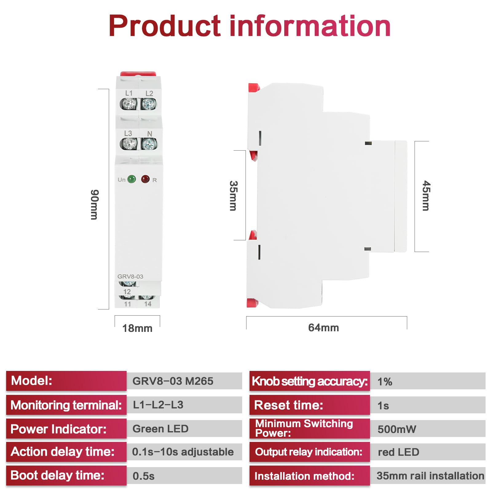 DeWin Relais de Surveillance de Tension, Relais de Surveillance de Phase GRV8-03 M460 Relais de Protection de Séquence de Phase et de Défaillance de Phase