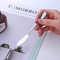 Vista 4 de BUY&USE - Juego de vajilla plateada de acero inoxidable de 5.3 pulgadas con superficie martillada, 12 piezas para sándwiches de mantequilla, queso