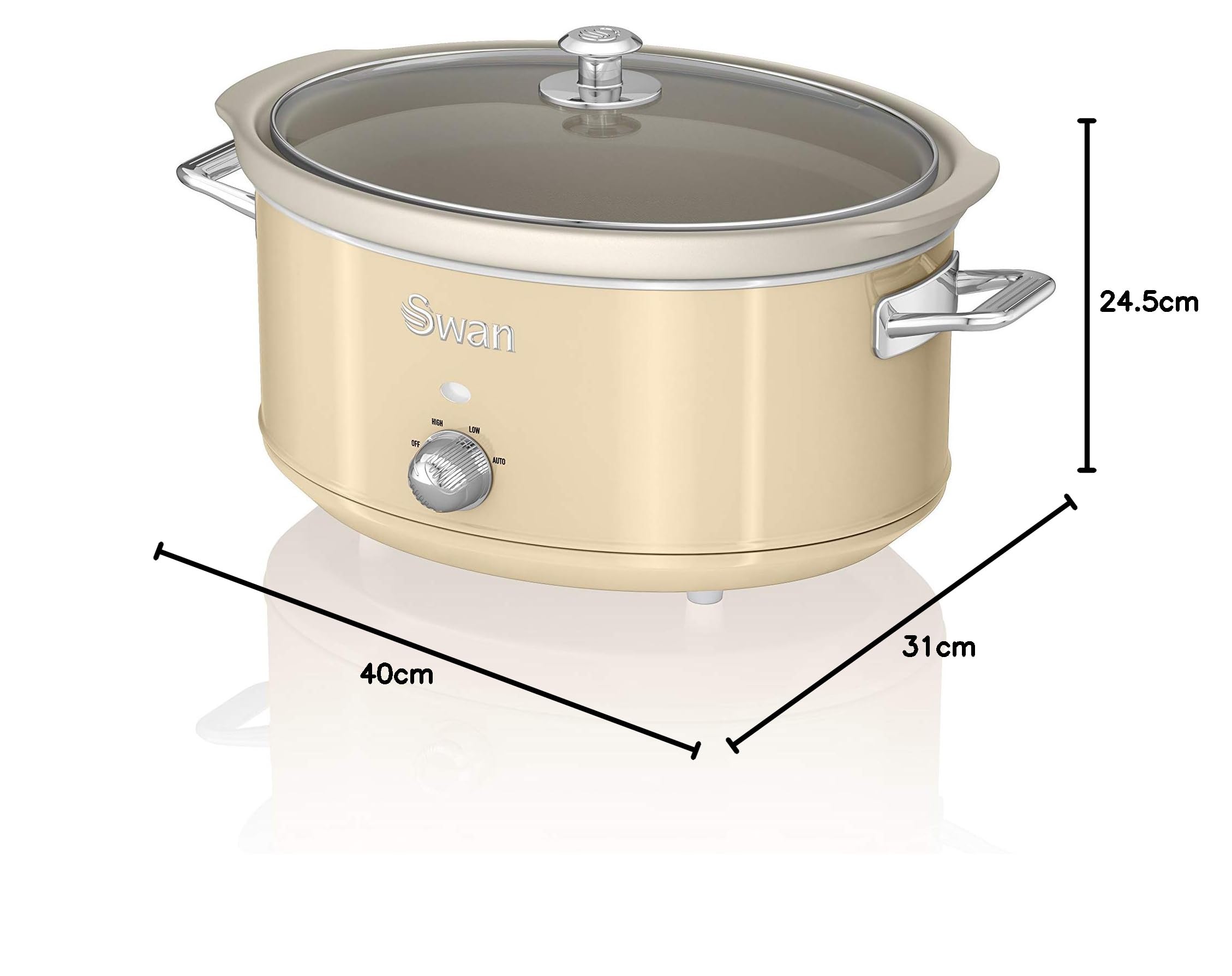 Swan Retro SF17031CN Olla Cocción Lenta 6,5L Recipiente Extraíble, Antiadherente Cerámica libre PFOA y PTFE, 3 Niveles Temperatura, Tapa Vidrio, Slow Cooker, Diseño Vintage, Crema, 320W