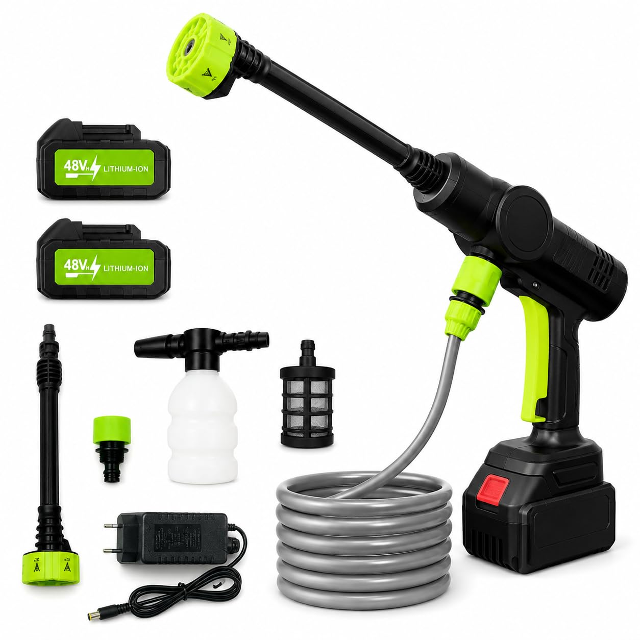 Cordless Portable Pressure Washer Gun, Black and Green, Battery Powered, 48V 12000mAh, with 6-in-1 Adjustable Nozzle for Car, Bike, Garden, and Floor Cleaning-picture-26