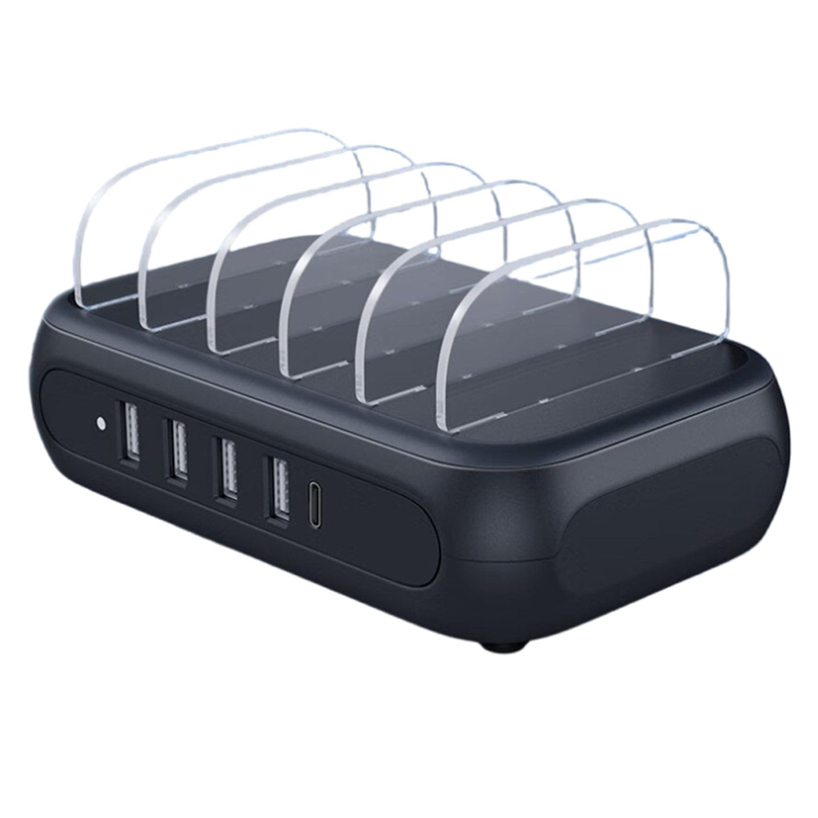 Stazione di Ricarica condivisa Base di Ricarica, Base di Ricarica USB Intelligente a 5 Porte con Supporto per Telefono Cellulare per più telefoni cellulari e Tablet, 50 W, Nero