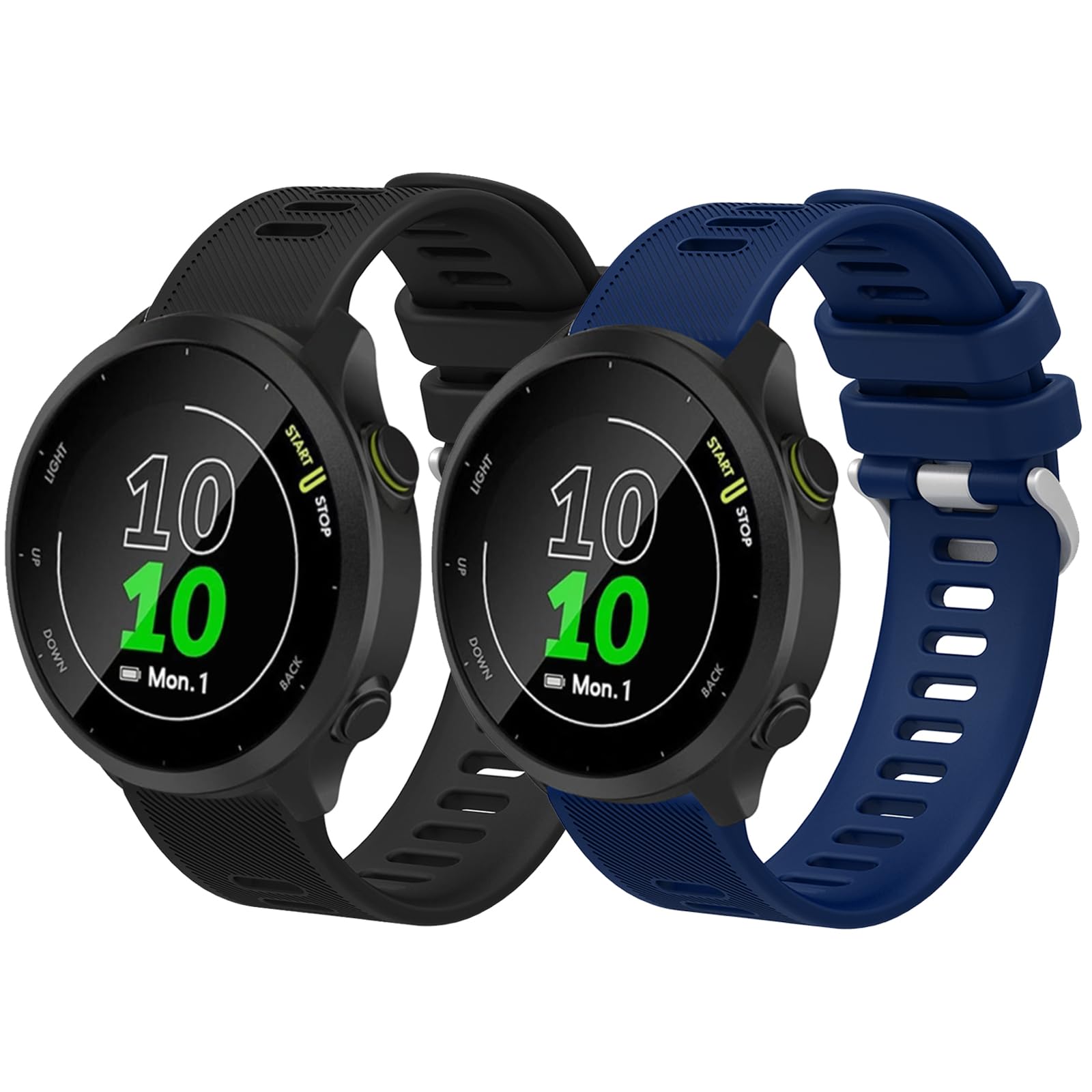 2 Pack Waterproof Straps fit for Garmin Forerunner 55/245/165 Strap, Classic Soft Sports Replacement Strap for Women Men (Black/Navy)