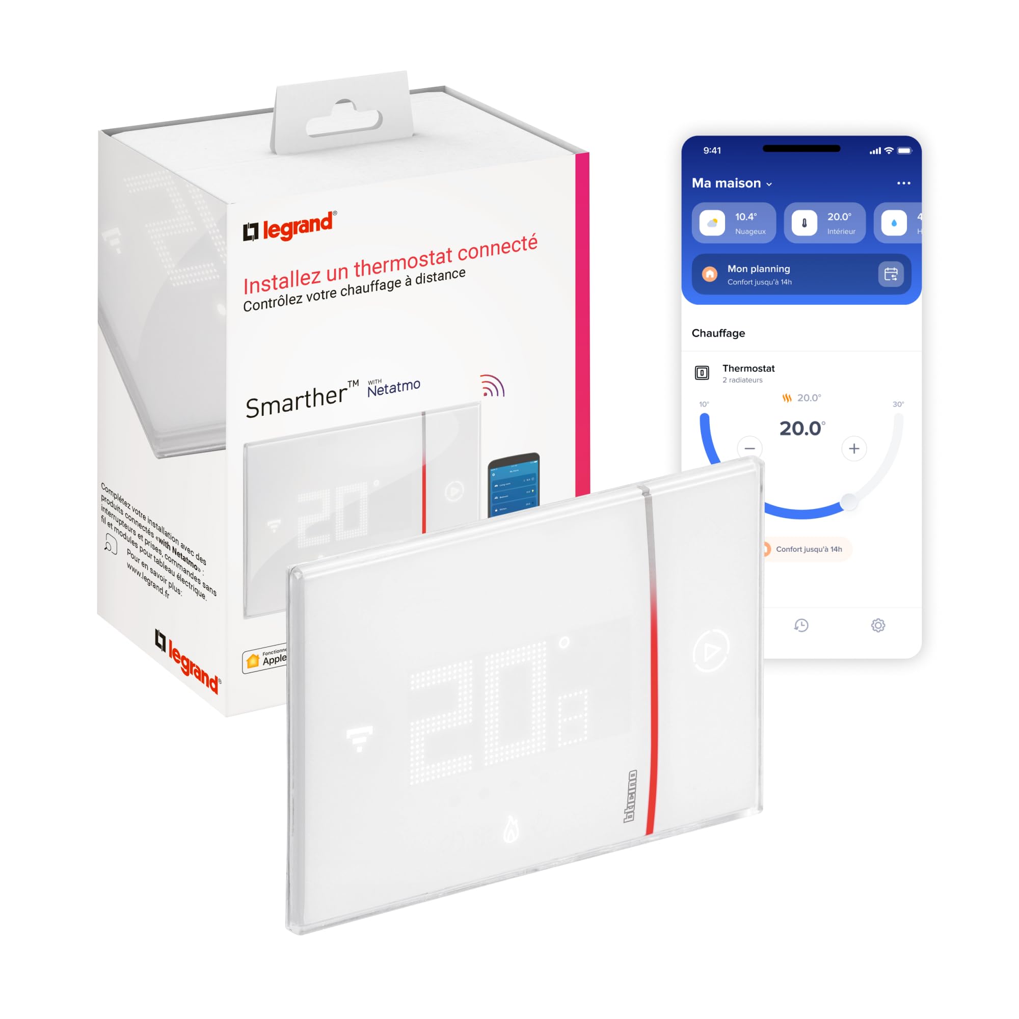 LEGRAND | Thermostat Smarther À Encastrer Blanc, Contrôle Via App Et Assistant Vocal, Compatible Avec Tous Types De Chaudières, Fonction Boost Pour Confort Rapide