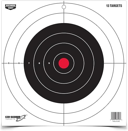BIRCHWOOD CASEY 12 pulgadas Eze-Scorer Bull's-Eye Practice Shoot-Up blanco brillante blanco para uso en interiores y exteriores, 13 objetivos