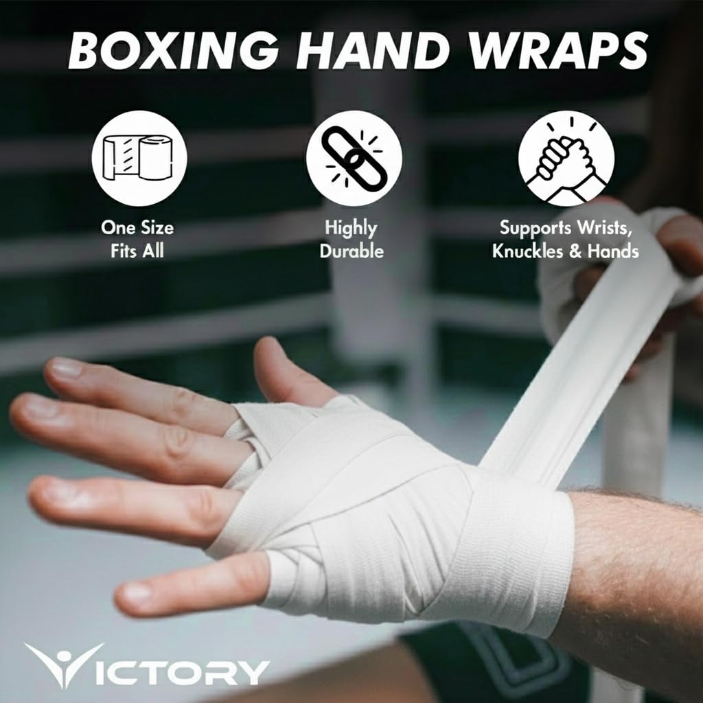 VICTORY Professional Boxing Wrap for Men Hand Wrap for Boxing Punching Hand Wraps Wrist Supporter for Gym Boxing Bandage for MMA and Martial Arts (180 inch, Black) (White, 110 Inch) 3