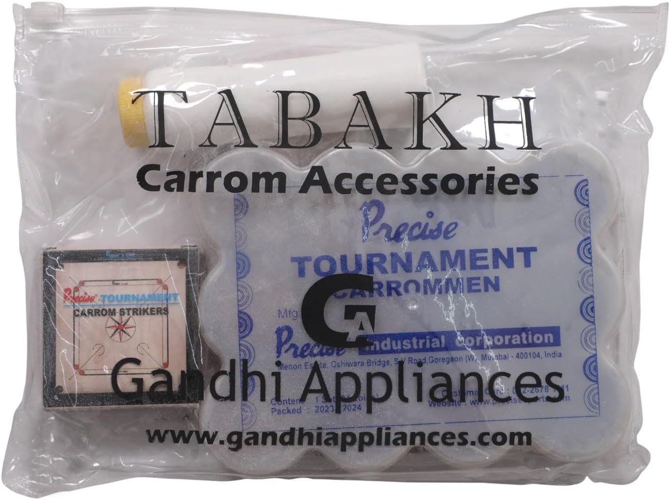 T TABAKH Precise Select 8mm Carrom Board with Coins, Striker, and Powder, Black, 4 Players, Ages 13 and Up