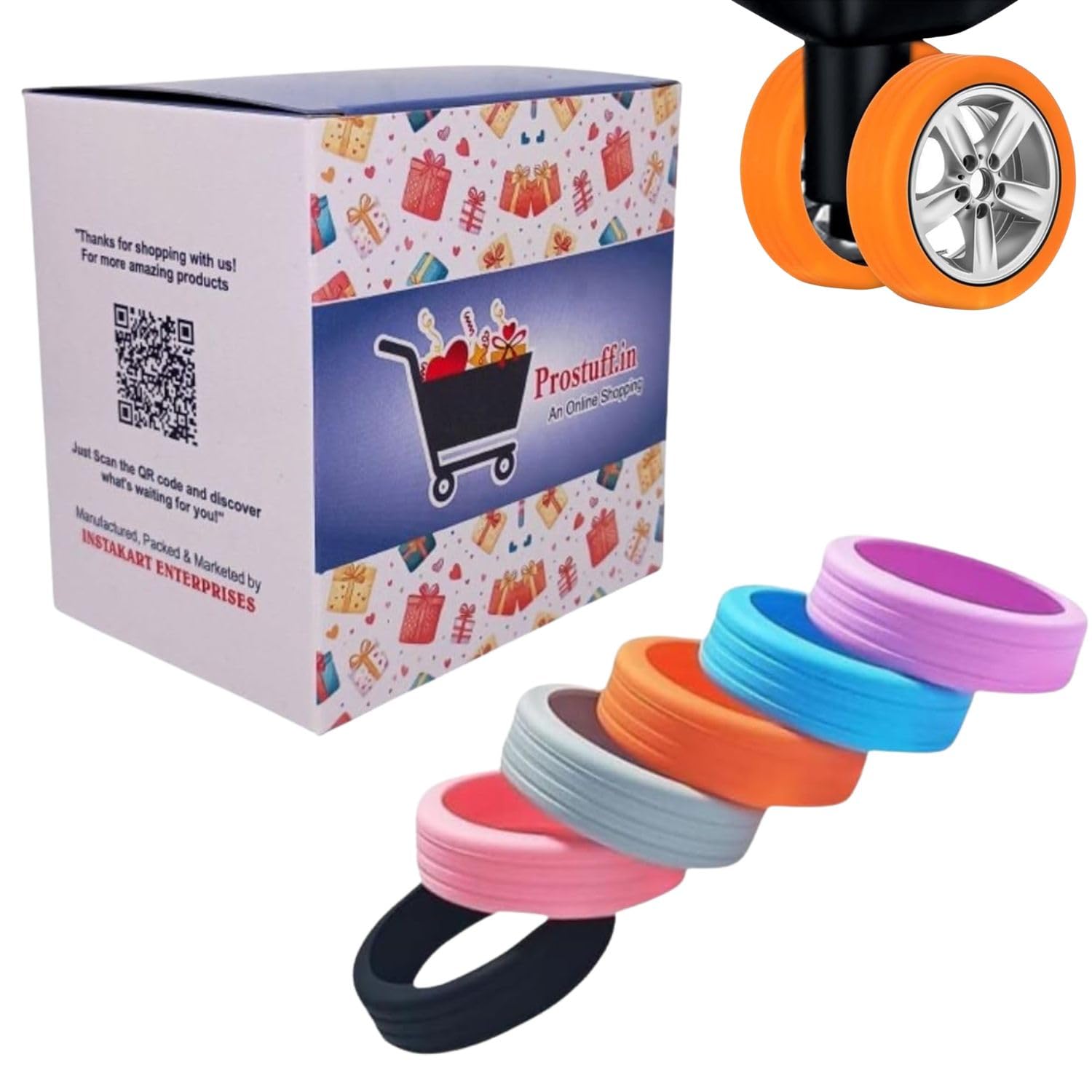 prostuff.in Portable Resuable Anti-Noise Luggage Wheel Cover for Protection Luggage, Suitcases, Office Chair Travelling Use, Multicolour 8 Pcs-picture-33