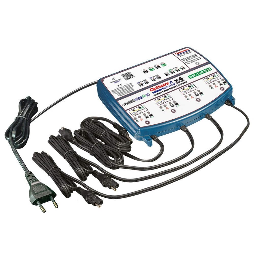 OptiMate 2 Duo x 2 Bank – 2-Bank 12V/12,8V Automatisches Ladegerät und Wartungsgerät (2A pro Bank) – Für Blei-Säure- und Lithium-LiFePO4-Batterien – Sicher, intelligent und wetterfest