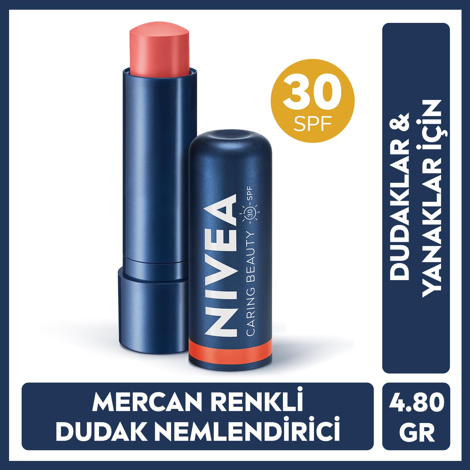 NIVEA Rose Renkli Nemlendirici Dudak Bakım Kremi 4.8gr, SPF30+ NIVEA SPF30 Mercan Renkli Dudak Bakım Kremi,4,8gr