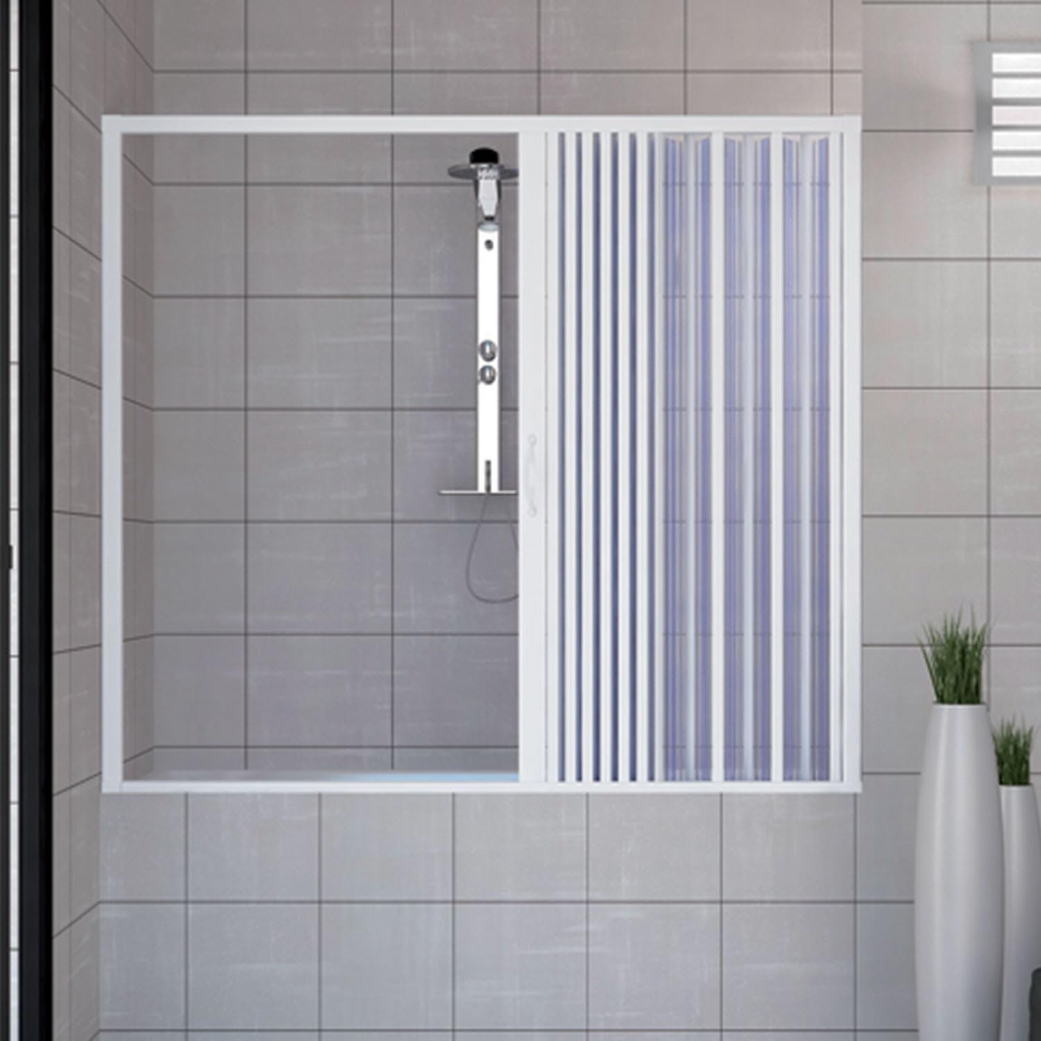 Puerta Mampara de bañera 160 CM de PVC mod. Nina con apertura Lateral