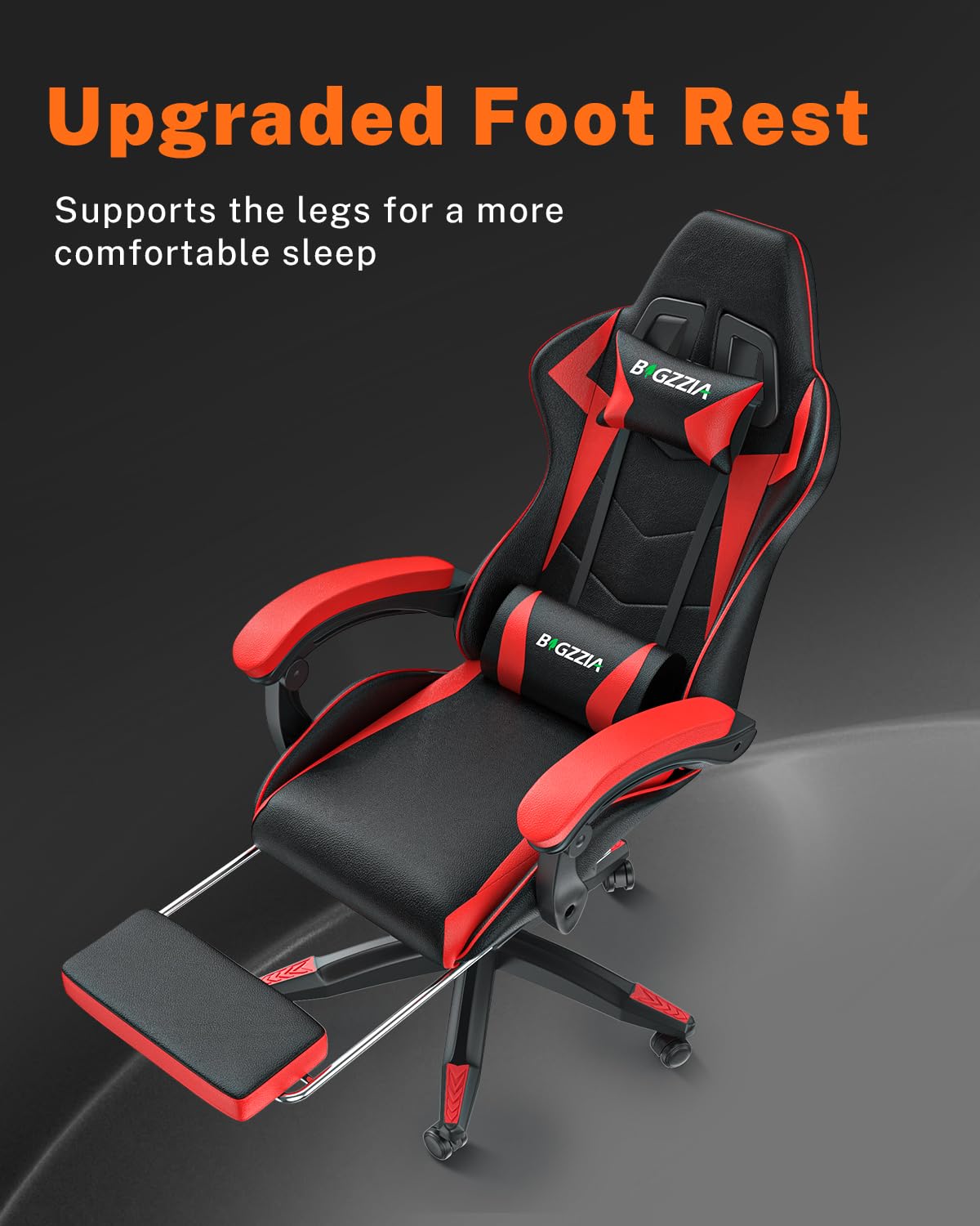 bigzzia Silla de gaming con reposapiés - Sillas gamer Gaming Chair Ergonómica Altura Ajustable Silla de Ordenador para Adultos Niñas Niños, Roja..