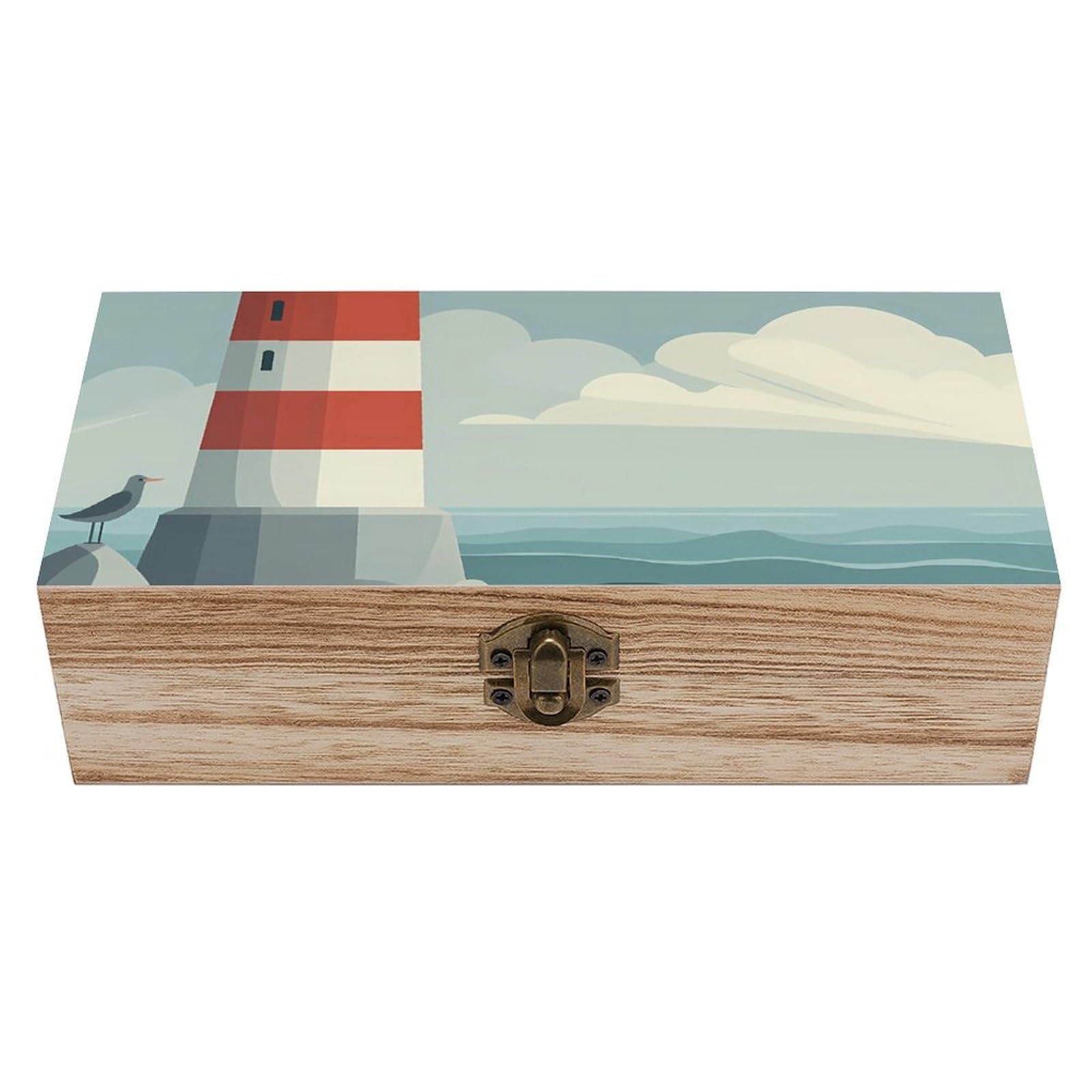 HLBSDM Lighthouse, Seagull on Rock Retro Wooden Storage Box Jewelry Art Gift Boxs Decorative Keepsake Boxes