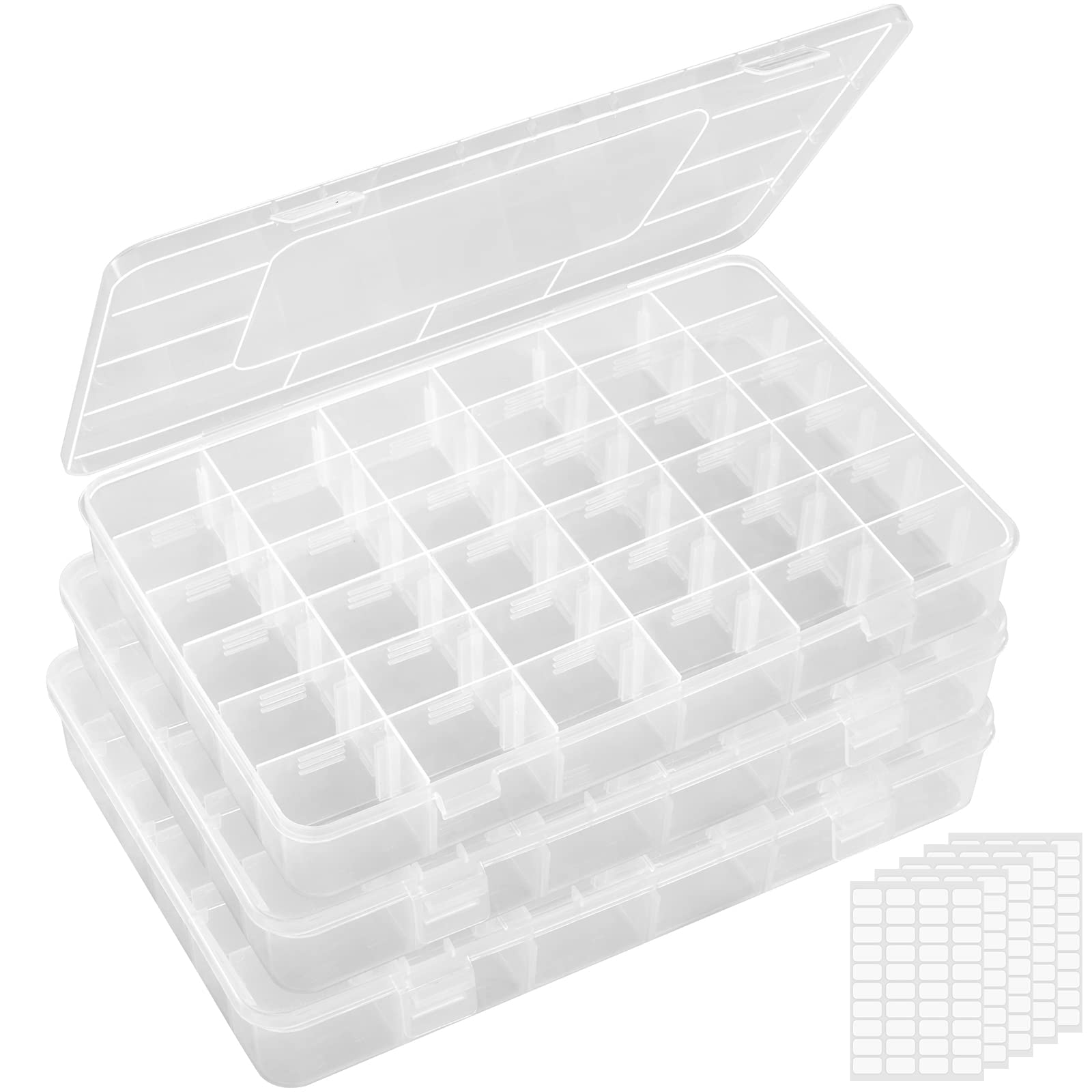 Lifewit 3 Pack 36 Grids Organiser Storage Box, Fishing Tackle Box, Clear Stackable Plastic Container with Adjustable Dividers for Beads, Art DIY, Crafts, Jewelry, with 5 Sheet Label StickersLifewit 3 Pack 36 Grids Organiser Storage Box, Fi…