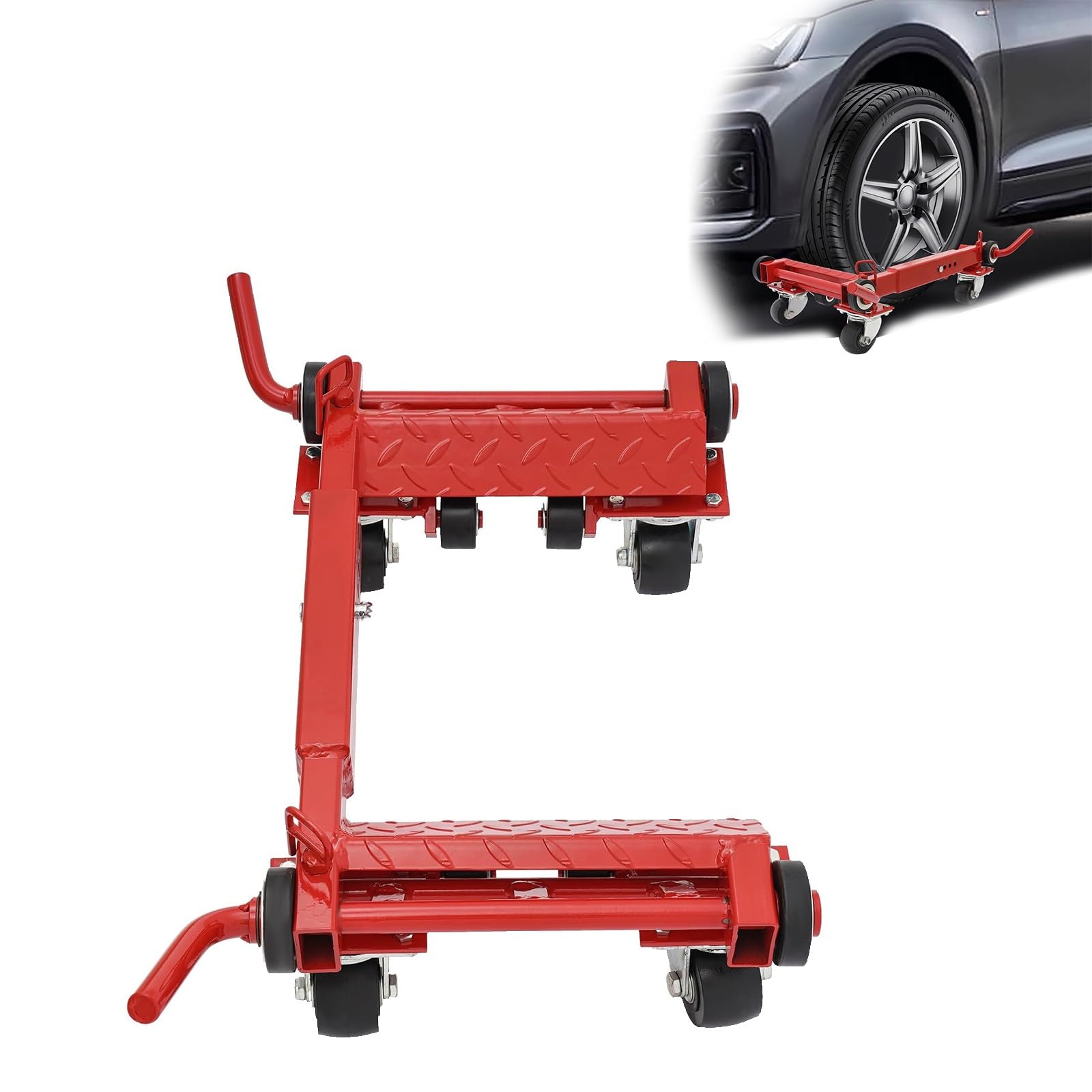 Heavy Duty Wheel Dolly, Plataforma rodante para mover coches, 1T de capacidad, Plataforma rodante ajustable para mover coches con rueda de protección del suelo, Herramientas de remolque de acero(Red)