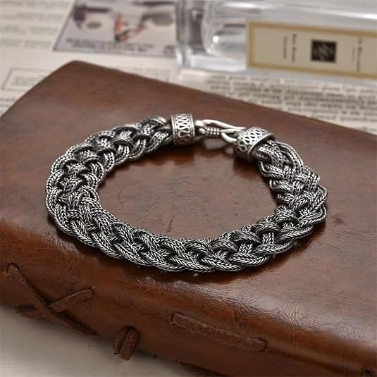 TYMONT S925 Sterling Silver Vintage Foxtail Braid Bracelet, Men's