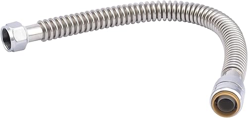 SharkBite Conector de calentador de agua flexible corrugado de acero inoxidable de 34 pulgadas x 34 pulgadas FIP x 34 pulgadas x 18 pulgadas, empuje