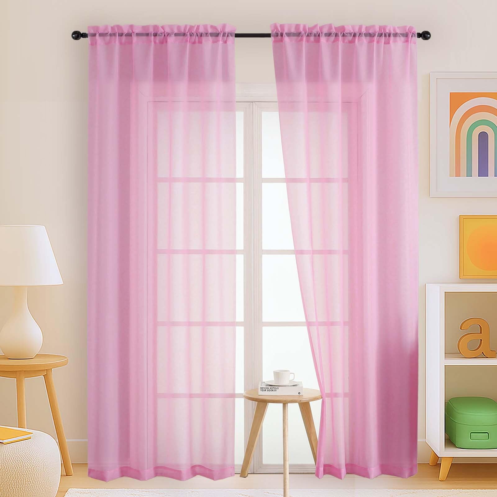 Ebesto Light Pink Sheer Curtains 84 Inches Long 2 Panels, Elegant Airy Transparent Light Filtering Window Curtains, Window Drapes for Living Room Bedroom, Top Dual Rod Pocket Design, 2x42Wx84L Inches โ image 1