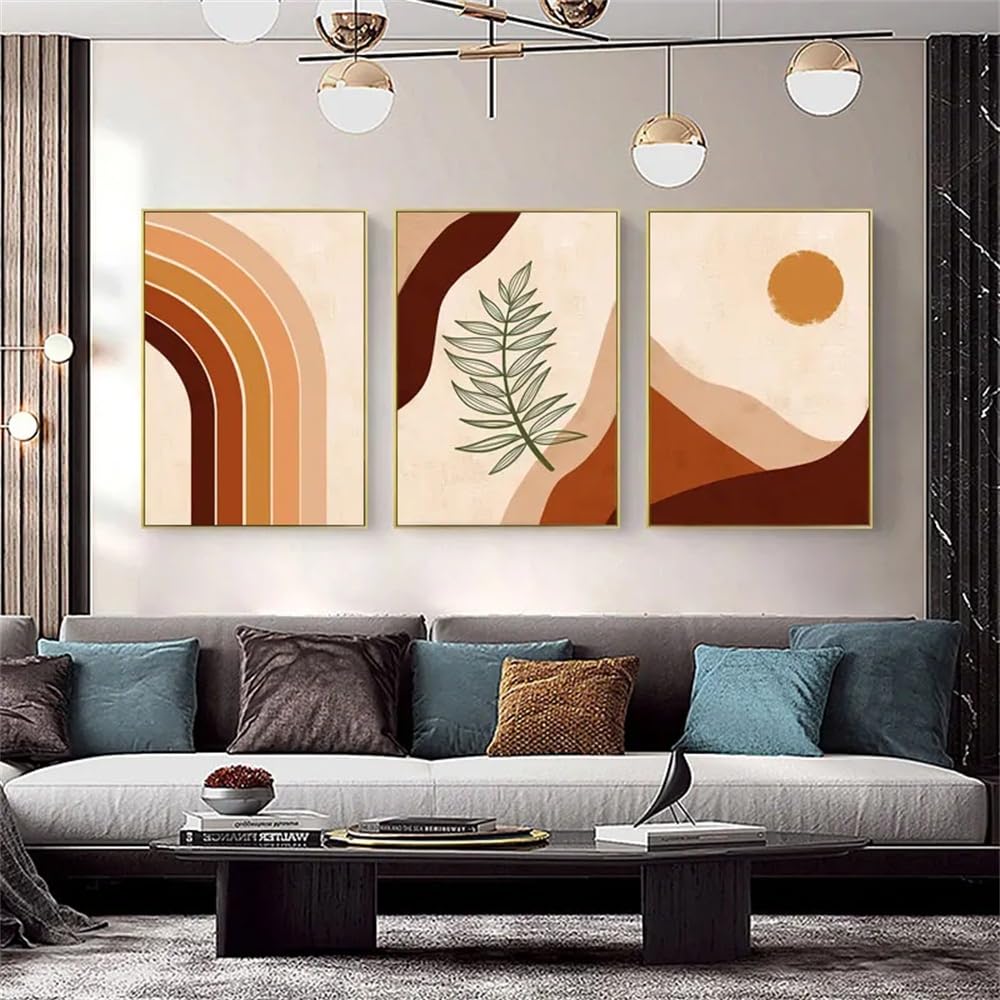 WUHBCZ Canvas Paints-Nordic Plant Leaf Wall Art Abstract Geometric Color Block Rainbow Sun Canvas Painting Poster Print Boho for Living Kitchen Home Room Decoration-60 * 70cm/3PCS (No Frame)
