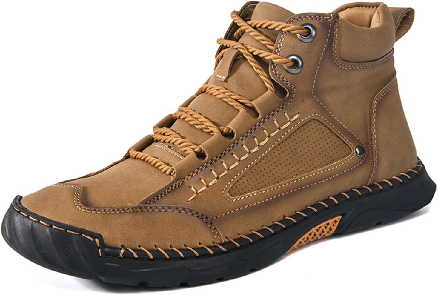 Mens Wide Leather Boots for Hiking Working, Leather Chukka Boots Men's Comfortable Handmade Shoes–Waterproof, Arch Support, Spacious Toe Box, Non-Slip,Lightweight Breathable Outdoor Walking