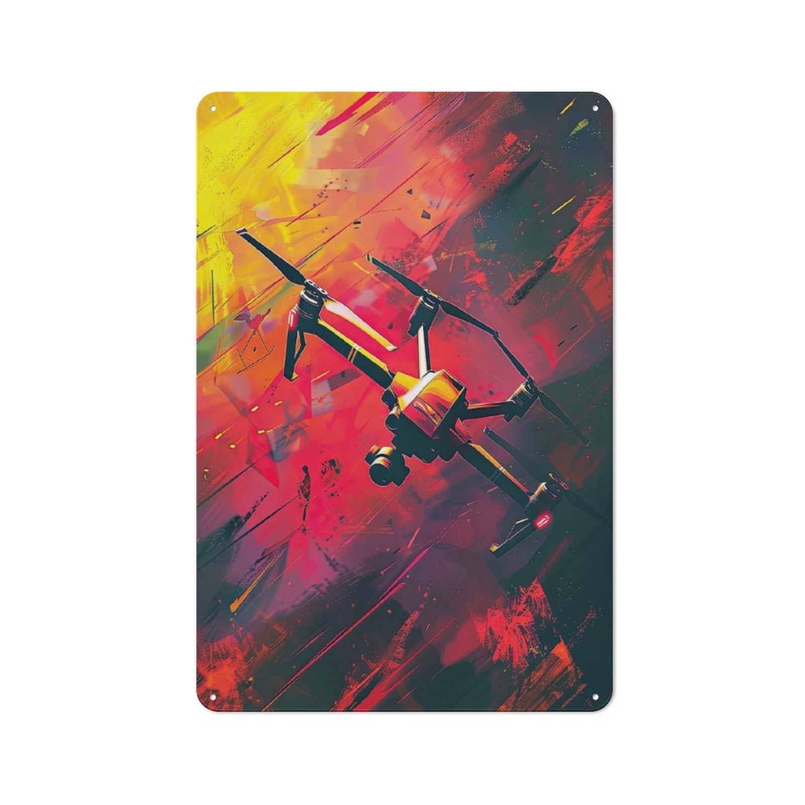 Junmoney Fiery Drone Flight Vintage Tin Sign 30X20cm With For Workshop Wall, For Makers And Diy Enthusiasts, For Retro Home Interiors