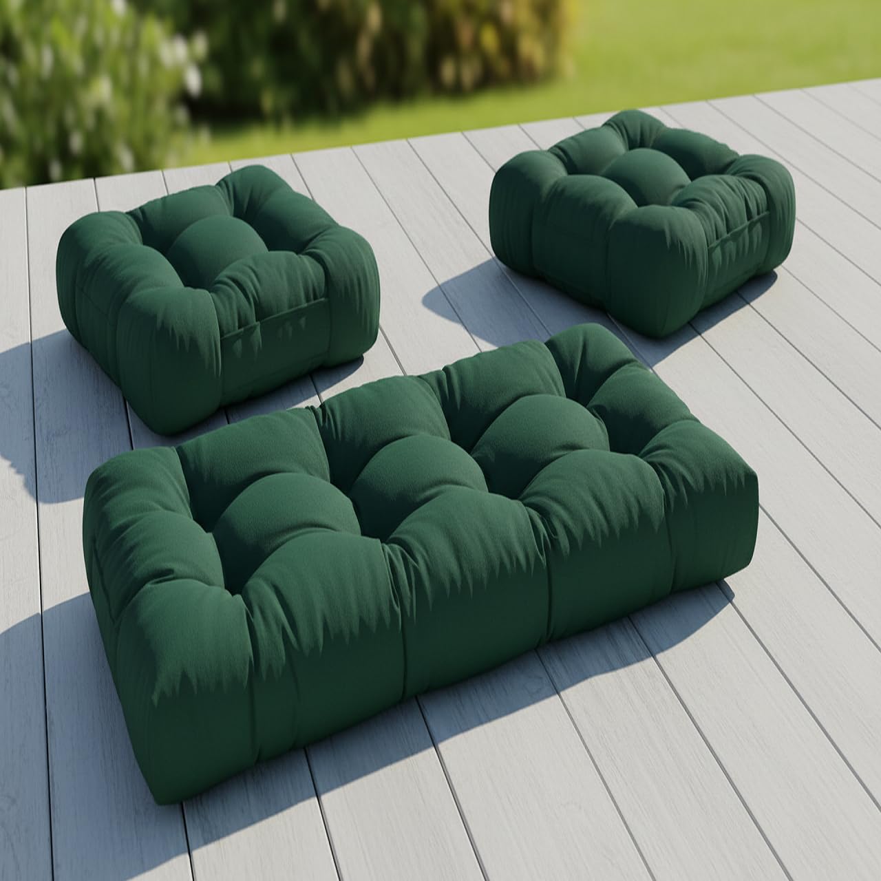 Outdoor/Indoor All Weather Tufted Wicker Chair Cushions Of 3 Pieces, 1 Loveseat And 2 U-Shape Waterproof Cushions For Patio Furniture,Wicker Loveseat,Bench (Bottle Green)-image-34