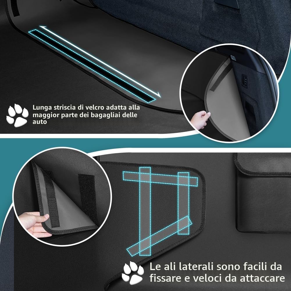 KYG Telo Auto per Cani Universale Impermeabile e Resistente Telo Bagagliaio Auto con Protezione Laterale Telo Cane Auto Bagagliaio Facile da Pulire per Auto, SUV e Camion, 185 * 105 * 38cm - Nero