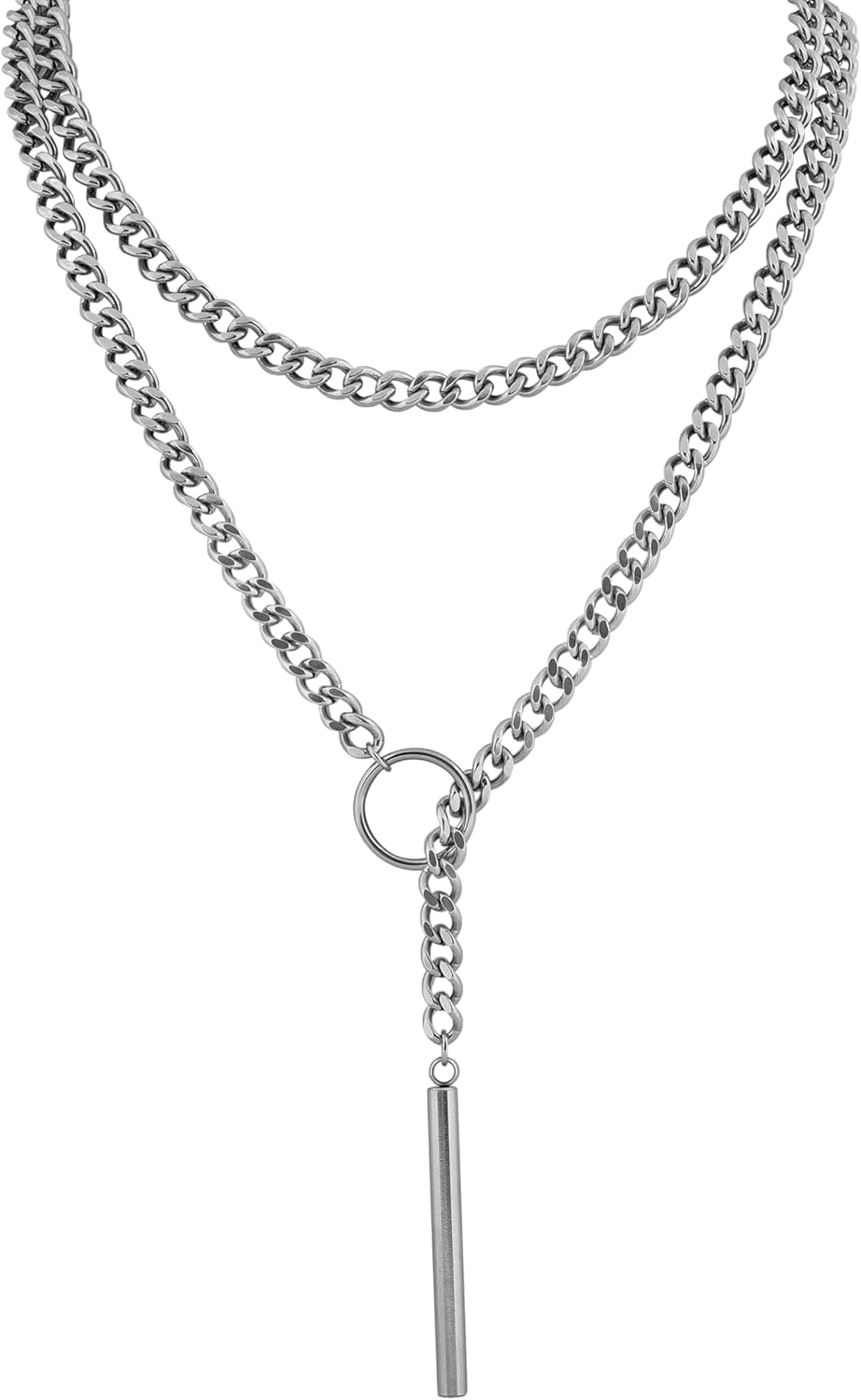 Sacina Silver-tone Lariat Chunky Chain Y Necklace, Gothic Emo Punk Grunge Necklace, Goth Jewelry, Christmas Jewelry Gift for Women