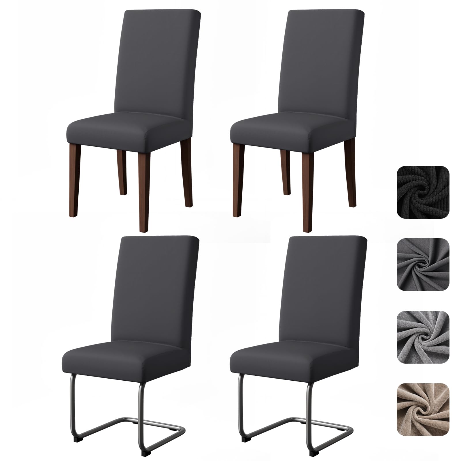 Pacok Dining Room Chair Covers Set of 4,Stretch Dining Chair Slipcovers Elastic Removable Washable Seat Covers for Hotel Kitchen Banquet Ceremony(DarkGrey)