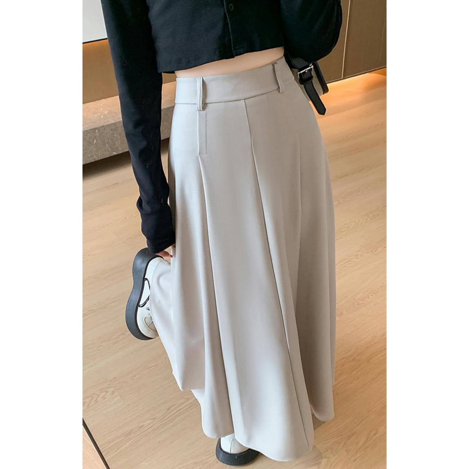 Gonna Midi Donna Gonne Autunno E Inverno da Donna, Gonne Plissettate, Gonne Ispessite, Vita Alta, Gonne Dimagranti A-Line Mid-Length-caffè-m