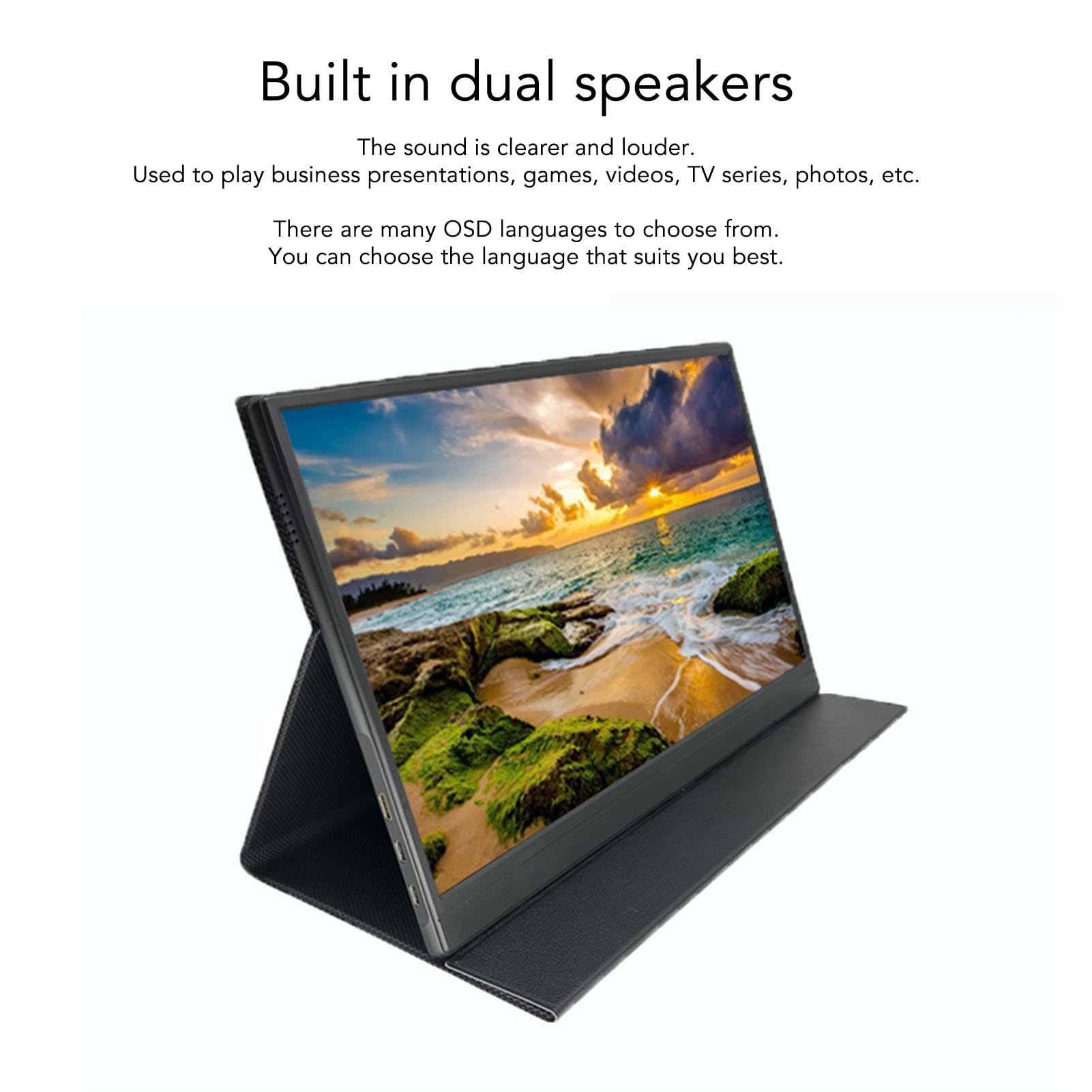 Annadue Tragbarer, 15,6 Zoll HD IPS Laptop Bildschirmverlängerung mit Schutzhülle, Gaming mit Dual Lautsprecher fürSeries X S für PS5 für Switch (EU-Stecker)