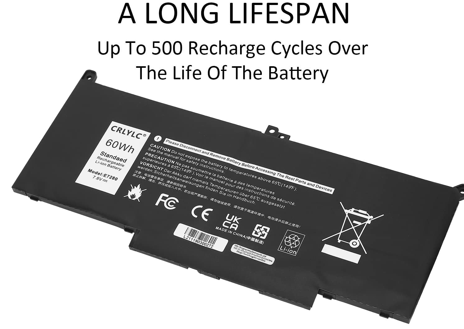 F3YGT Batterie pour Dell Latitude 12 7000 7280 7290 Latitude 13 7000 7380 7390 7480 7490 E7480 E7280 P29S002 P73G002 Notebook 0F3YGT DM3WC DM6WC 0DM3WC 2X39G KG7VF V4940 451-BBYE 7.6V 60Wh