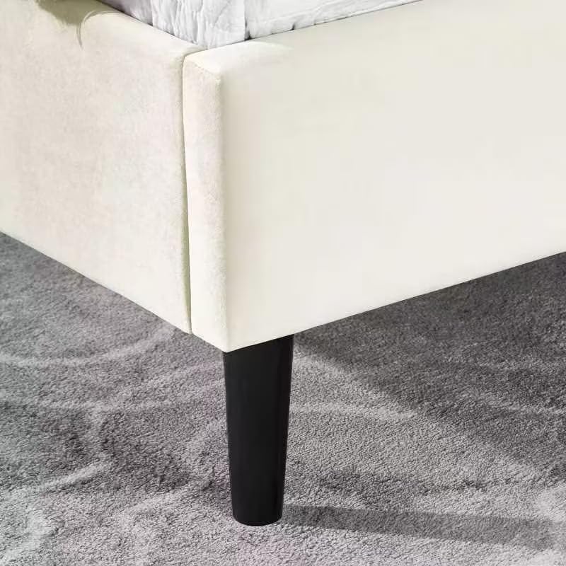 GTRACING Velvet Queen Bed Frame with Wingback Headboard and USB-C, No Box Spring Required, Easy Assembly, White