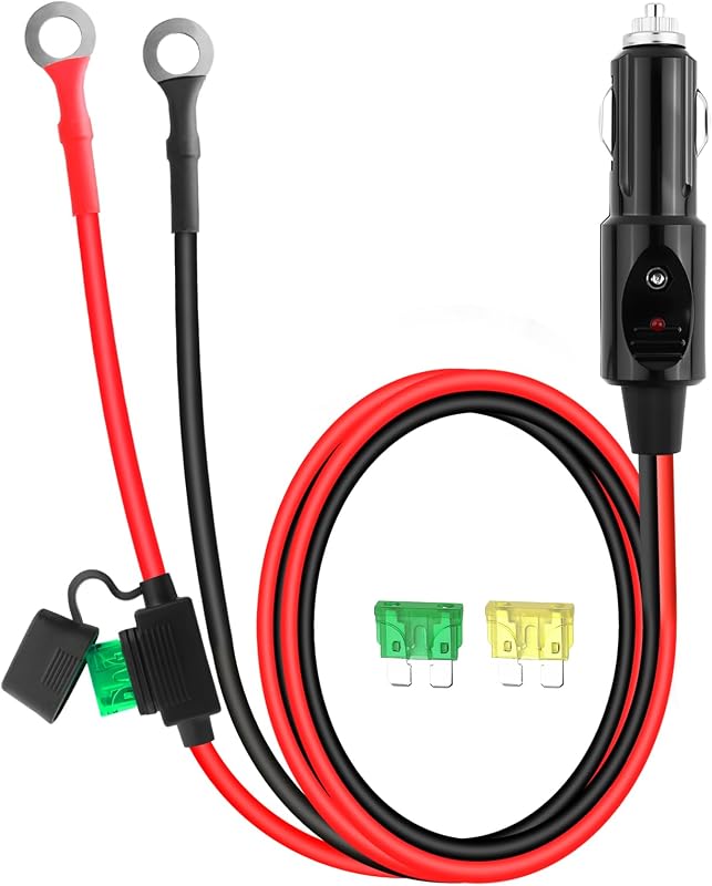 Plugue macho para acendedor automotivo Purthog 12 V com LED, fusível e cabo 12AWG – 1 unidade