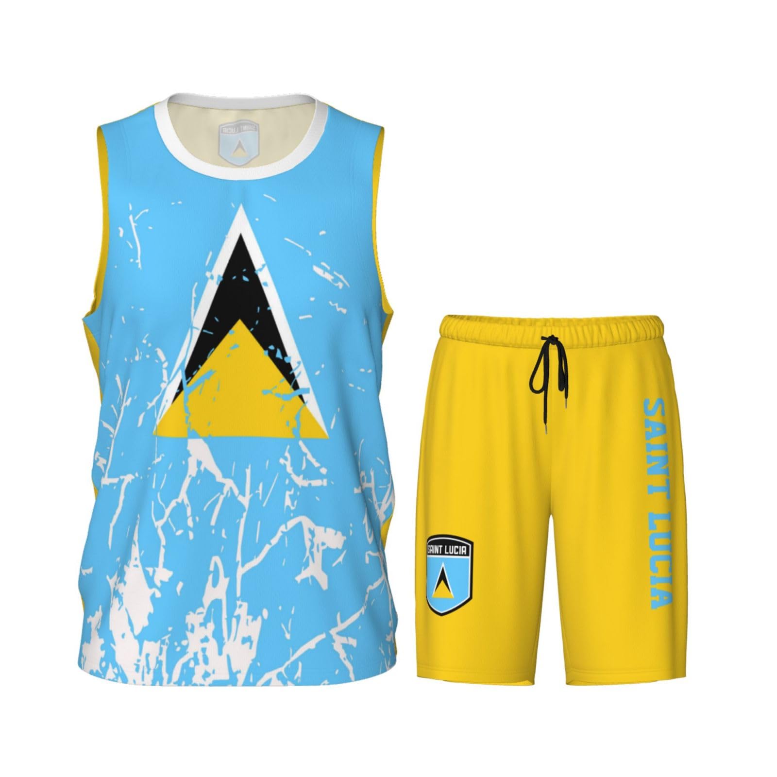 Saint Lucia Flag Grain (2) Basketball Jersey Uniform Suit for Men Women Adults Training Athletic Set