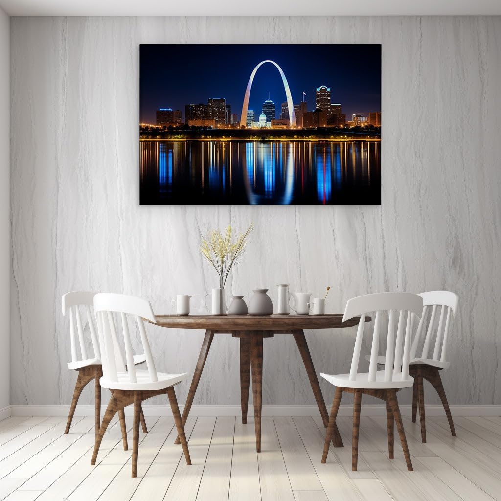 Canvas for Living room. Gateway Arch Illuminated: St. Louis' Nighttime Splendor Unveiled, 27 x 18 inch Canvas Wall Art - Modern Home Decor