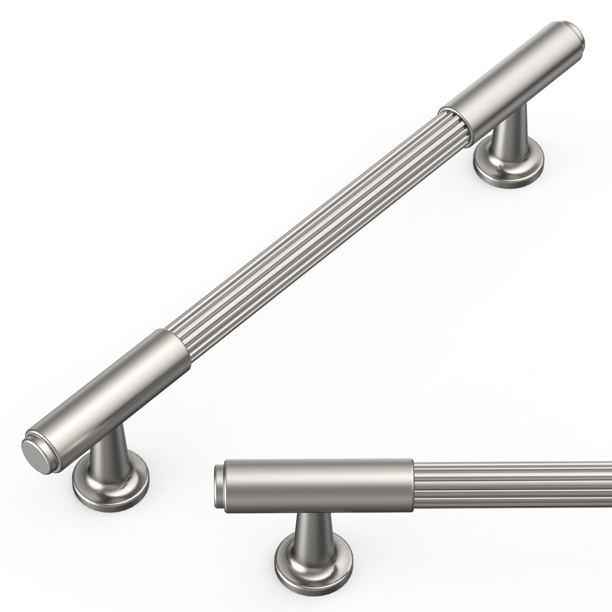 Amerdeco 10 Pack Brushed Satin Nickel Cabinet Pulls 5 Inch(128mm) Hole Center Heavy Duty Solid Kitchen Cabinet Handles Drawer Pulls