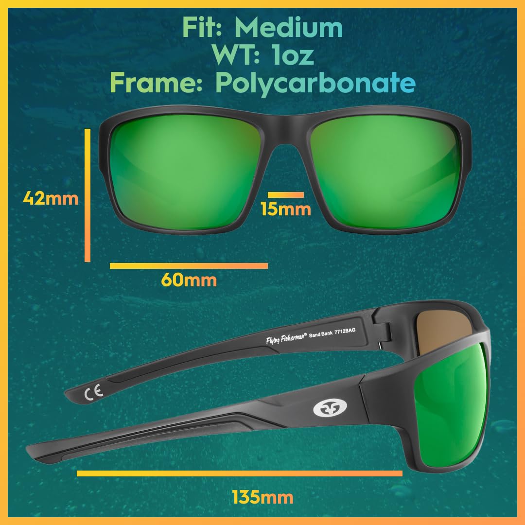 Flying Fisherman Sand Bank Polarized Sunglasses, Matte Black, Amber-Green Mirror Lens, Medium 1