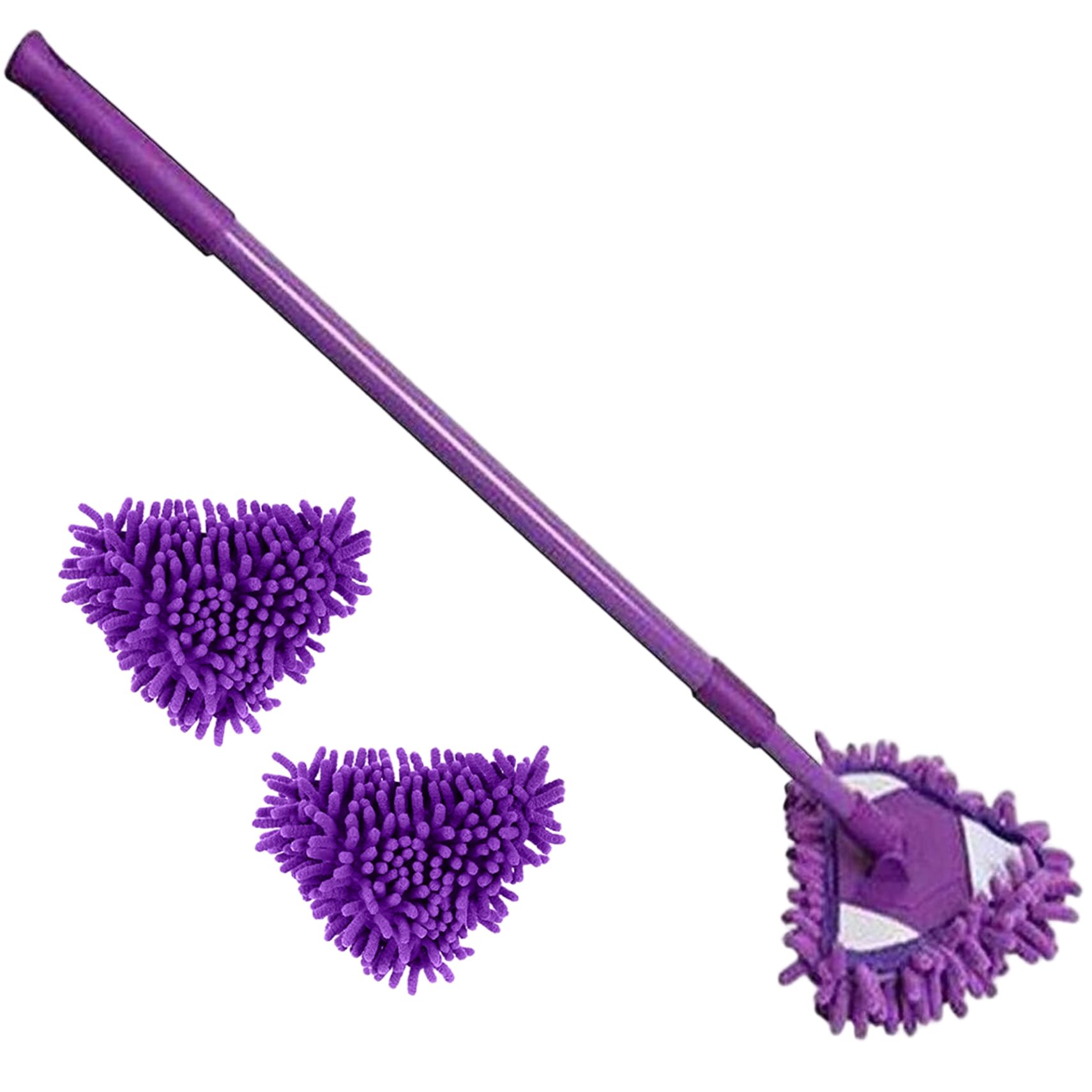 Ngbbby Purple Mini Mop, 180° Rotating Triangle Mop With Telescopic Handle, Wall Cleaner With 2 Replacement Heads For Bathroom Shower Floor Wall, Triangle