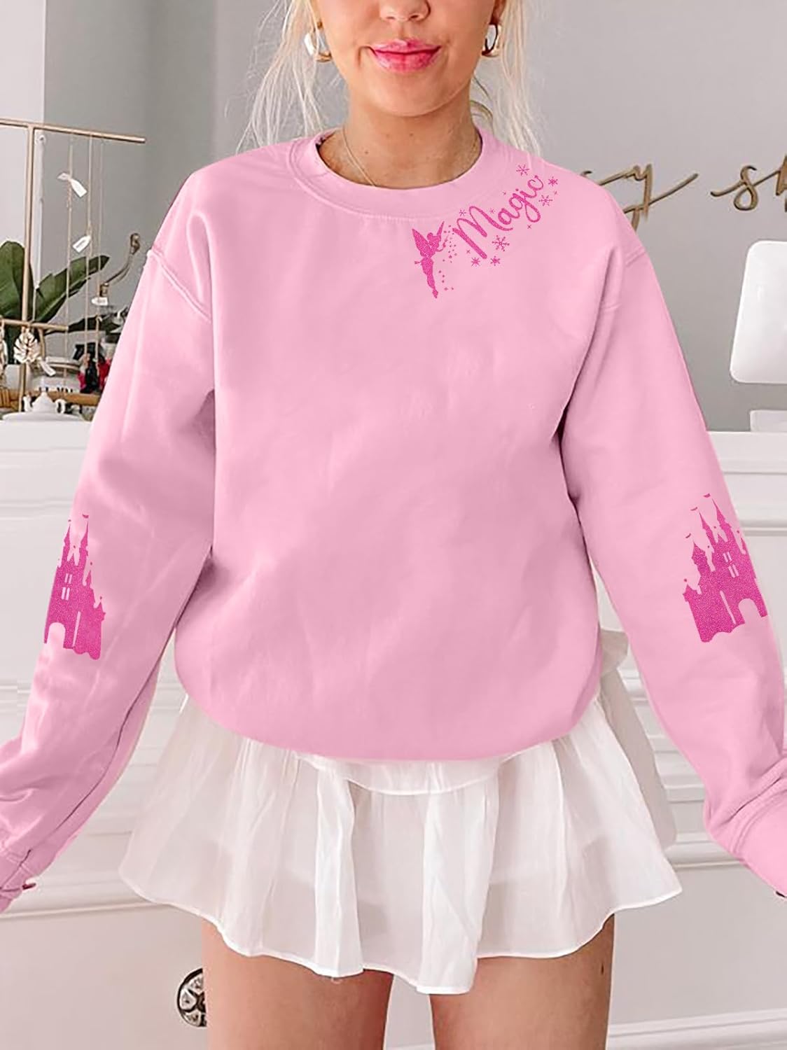 UNIQUENOE Magic Kingdom Sweatshirts for Women Magical Tshirt Family Vacation Tee Castle Graphic Long Sleeve Tops