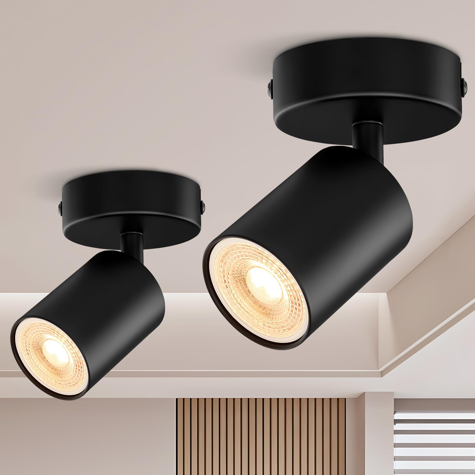 Spotlight Ceiling Light Adjustable-2 Packs, Matt Black Round GU10 LED Spotlight Single Rotatable Wall Light, 1 Spot Ceiling Lights, GU10 Industrial Spotlights Fitting, Bulb Not Included