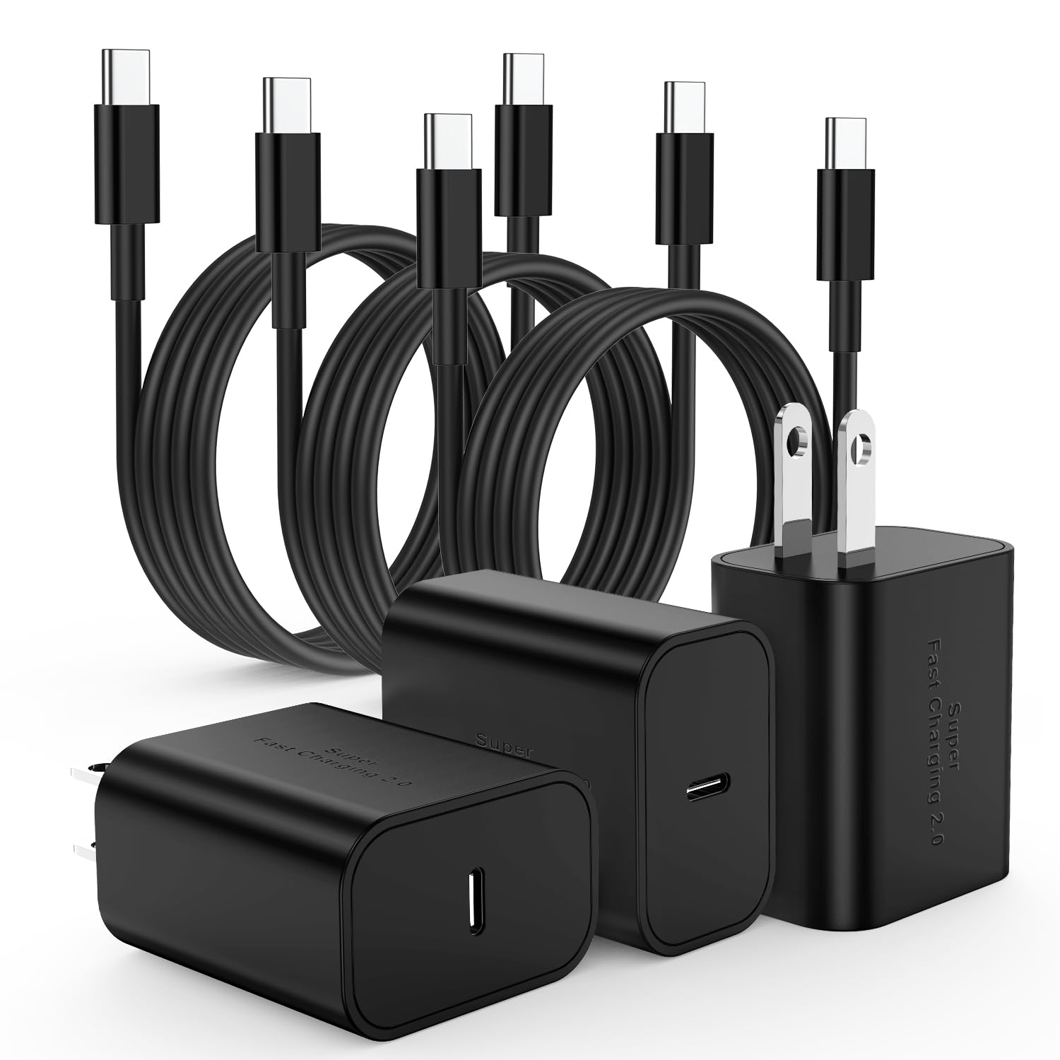 3Pack 45W USB C Charger for Samsung Galaxy S24 Ultra, Super Quite Fast Charging Type C Block with 6FT C to C Cord for Samsung Galaxy Tab S9 S8 S23 Ultra S22 Ultra S23 S22 S21 Note 10 Plus 20 6FT+6FT+6FT BLACK 3
