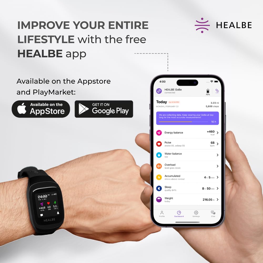 HEALBE GoBe3 – Smart Health Tracker for Calories, Sleep, Stress & Nervous System Balance, Free app – Obsidian