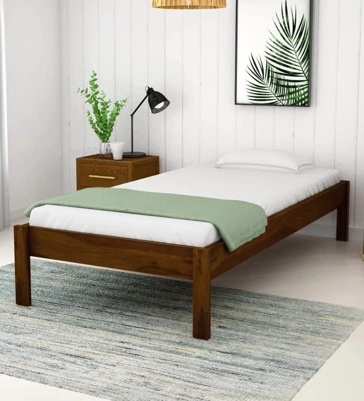 Image of Furnire Carp Sheesham Wood Single Bed Without Storage for Bedroom Home Solid Wood Without Storage Single Palang Cot for Hotels - (Dark Brown Finish)