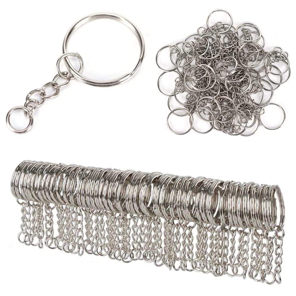 LONGSHUNXING100PCS Metal Keyring Blanks Set,Metal Keychain Ring with Link Split and Jumps Rings,Split 25mm Sliver Key Chain Rings Kit for Home Car Keychains,Lanyards,Gifts and Other Crafts Jewelry Making