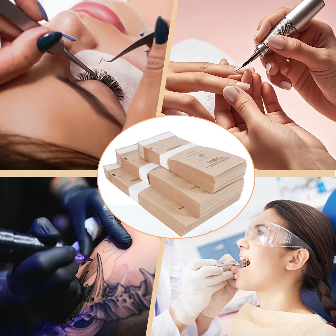 50 Buste Sterilizzazione Estetista con 2 Misure, Buste Autosigillanti per Sterilizzazione a Secco e in Autoclave, per Strumenti per Unghie, Cosmetici e Tatuaggi