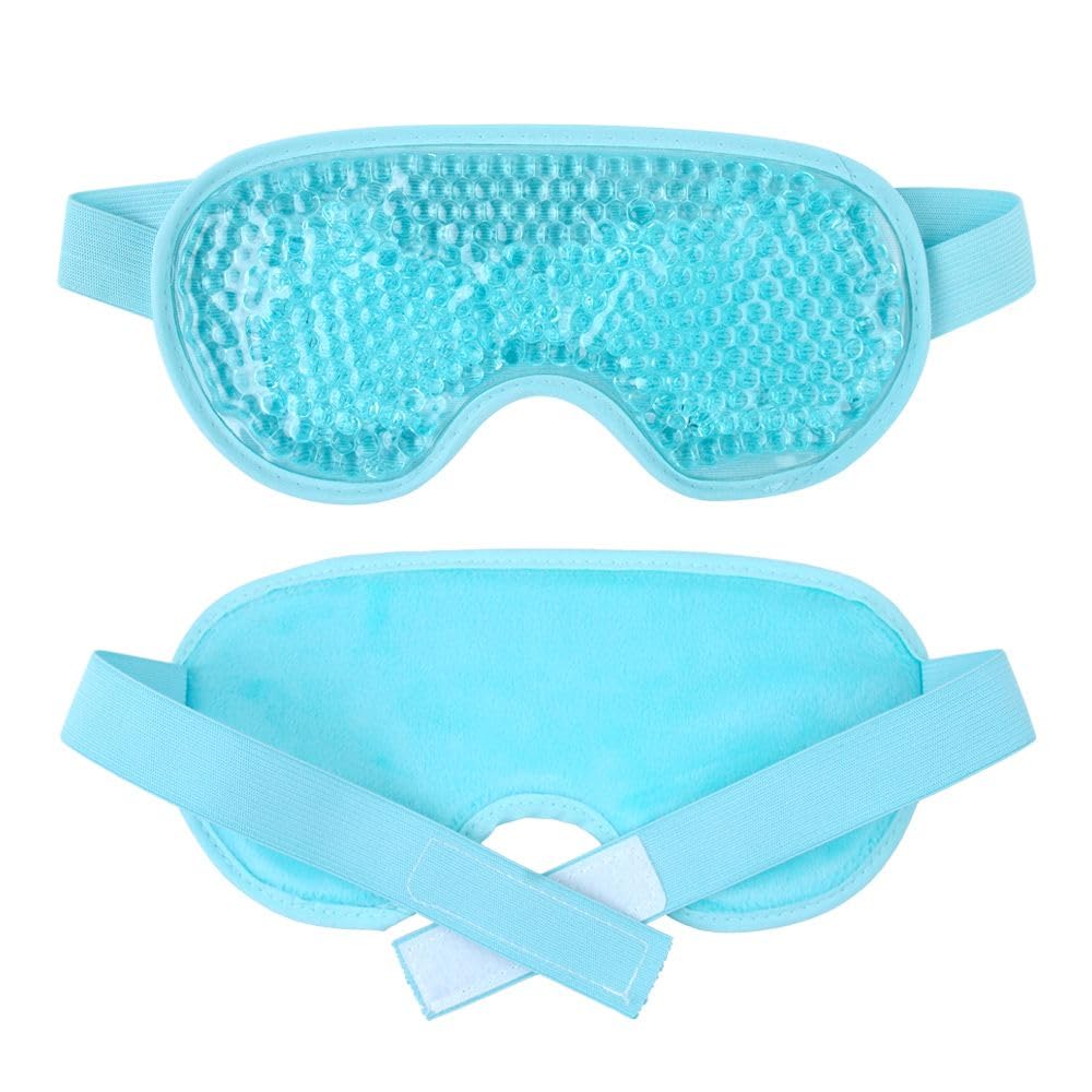 Reusable Gel Beads Eye Mask with Adjustable Strap, Cooling and Warming Eye Cover for Resting, Sleeping and Daily Self Care Routine, Unisex Light Blue Eye Mask-image-4